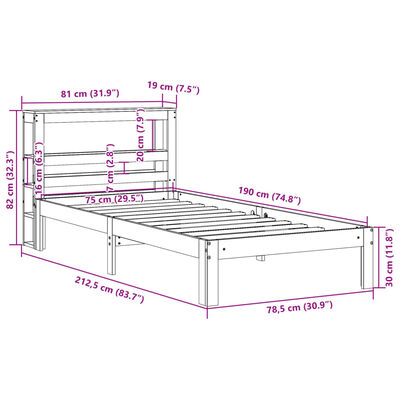 vidaXL Rám postele s čelem bílý 75 x 190 cm masivní borovice