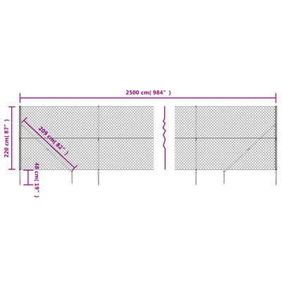 vidaXL Drátěné pletivo s kotevními hroty stříbrné 2,2 x 25 m