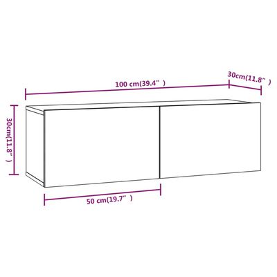 vidaXL Nástěnné TV skříňky 2 ks šedé sonoma 100 x 30 x 30 cm kompozit