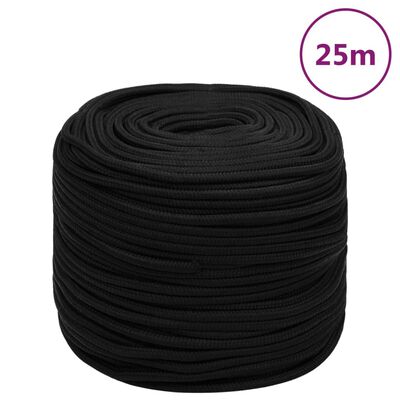 vidaXL Pracovní lano černé 6 mm 25 m polyester
