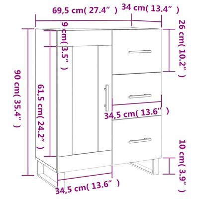 vidaXL Příborník bílý 69,5 x 34 x 90 cm kompozitní dřevo