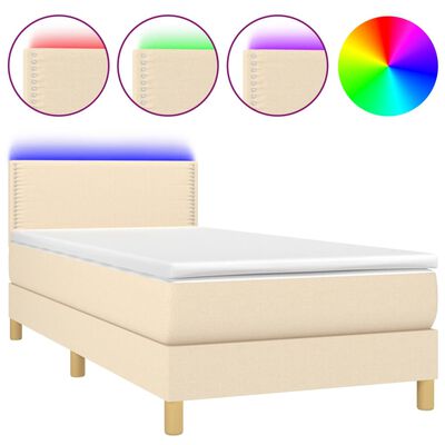 vidaXL Box spring postel s matrací a LED krémová 90x190 cm textil