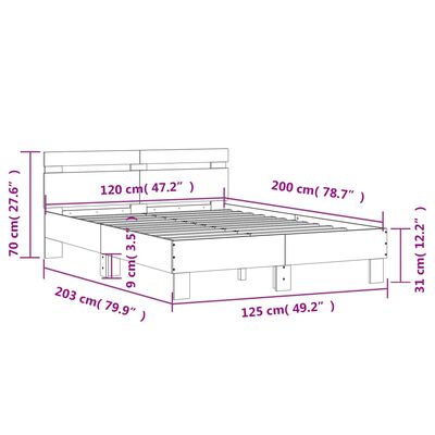 vidaXL Rám postele s čelem kouřový dub 120 x 200 cm kompozitní dřevo