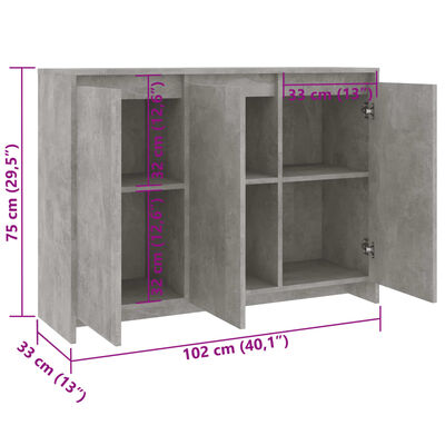 vidaXL Příborník betonově šedý 102 x 33 x 75 cm kompozitní dřevo