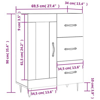 vidaXL Příborník bílý s vysokým leskem 69,5x34x90 cm kompozitní dřevo