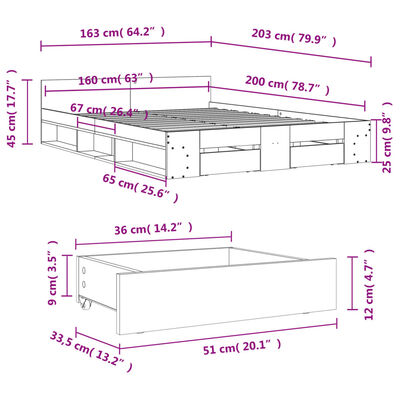 vidaXL Rám postele se zásuvkami bílý 160 x 200 cm kompozitní dřevo