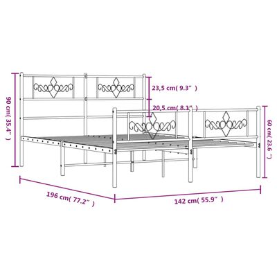 vidaXL Kovový rám postele s hlavovým a nožním čelem bílý 135 x 190 cm