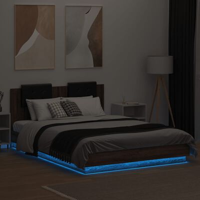 vidaXL Rám postele s čelem a LED osvětlením hnědý dub 140x200 cm