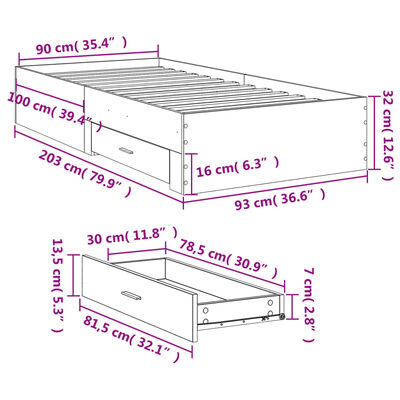 vidaXL Rám postele se zásuvkami dub sonoma 90x200 cm kompozitní dřevo