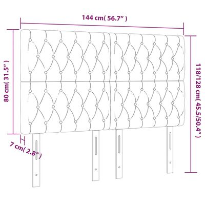 vidaXL Čelo postele s LED světle šedé 144x7x118/128 cm textil