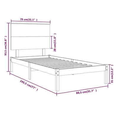 vidaXL Rám postele medově hnědý masivní dřevo 75x190cm malé jednolůžko