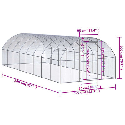 vidaXL Venkovní klec pro kuřata 3 x 8 x 2 m pozinkovaná ocel