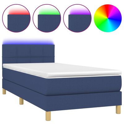 vidaXL Box spring postel s matrací a LED modrá 90x190 cm textil