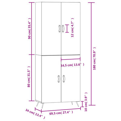 vidaXL Skříň highboard betonově šedá 69,5x34x180 cm kompozitní dřevo