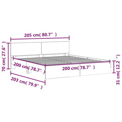 vidaXL Rám postele s čelem a LED osvětlením bílý 200 x 200 cm