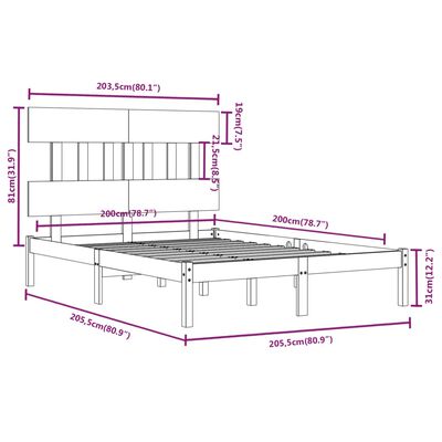 vidaXL Rám postele medově hnědý masivní dřevo 200 x 200 cm