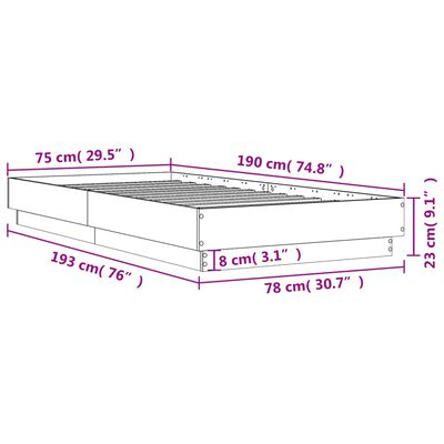 vidaXL Rám postele bez matrace hnědý dub 75 x 190 cm kompozitní dřevo