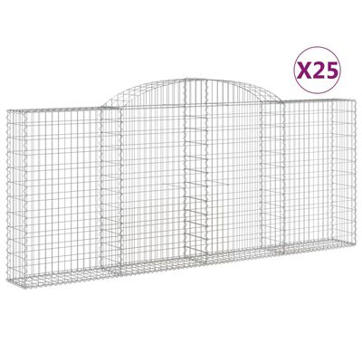 vidaXL Klenuté gabionové koše 25ks 300x30x120/140cm pozinkované železo