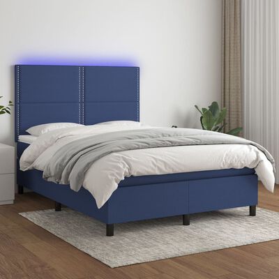 vidaXL Box spring postel s matrací a LED modrá 140x200 cm textil