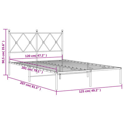 vidaXL Kovový rám postele s čelem černý 120 x 200 cm