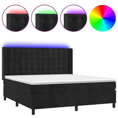 vidaXL Box spring postel s matrací a LED černá 160x200 cm samet