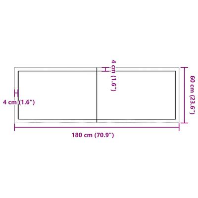 vidaXL Stolní deska světle hnědá 180x60x(2-6)cm ošetřený masivní dub