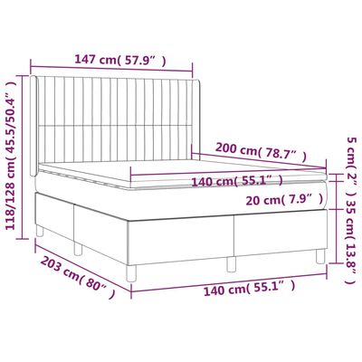 vidaXL Box spring postel s matrací a LED černá 140x200 cm samet