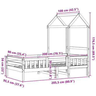 vidaXL Rám postele se střechou 90 x 200 cm masivní borovice