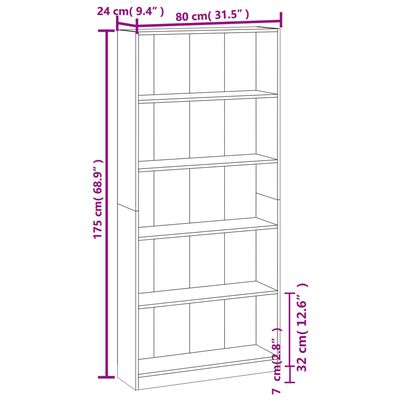 vidaXL 5patrová knihovna kouřový dub 80 x 24 x 175 cm kompozitní dřevo