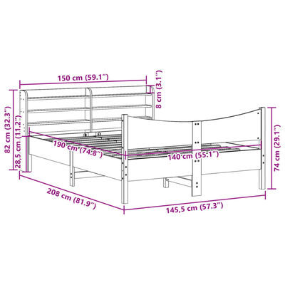 vidaXL Rám postele s čelem 140 x 190 cm masivní borovice