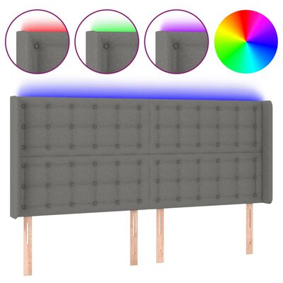 vidaXL Čelo postele s LED tmavě šedé 183 x 16 x 118/128 cm textil