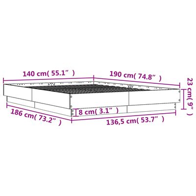 vidaXL Rám postele s LED osvětlením šedý sonoma 140 x 190 cm