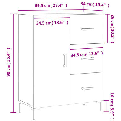 vidaXL Příborník černý 69,5 x 34 x 90 cm kompozitní dřevo