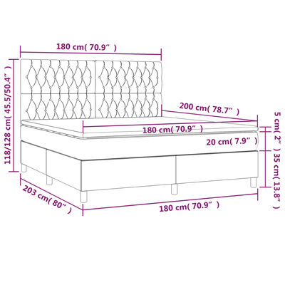 vidaXL Box spring postel s matrací tmavě šedá 180x200 cm samet