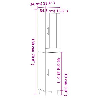 vidaXL Skříň highboard kouřový dub 34,5 x 34 x 180 cm kompozitní dřevo