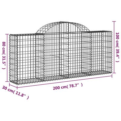 vidaXL Klenuté gabionové koše 9 ks 200x30x80/100 cm pozinkované železo