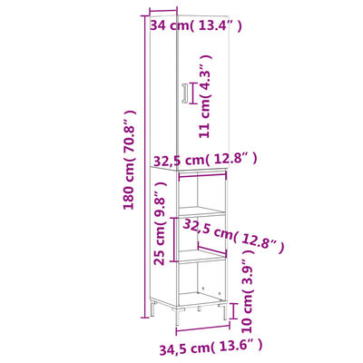 vidaXL Skříň highboard šedá sonoma 34,5 x 34 x 180 cm kompozitní dřevo