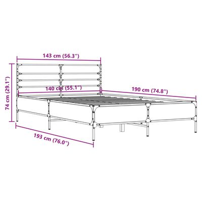 vidaXL Rám postele šedý sonoma 140 x 190 cm kompozitní dřevo a kov