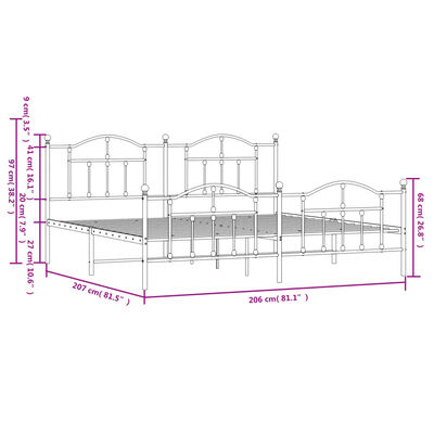 vidaXL Kovový rám postele s hlavovým a nožním čelem černý 200 x 200 cm