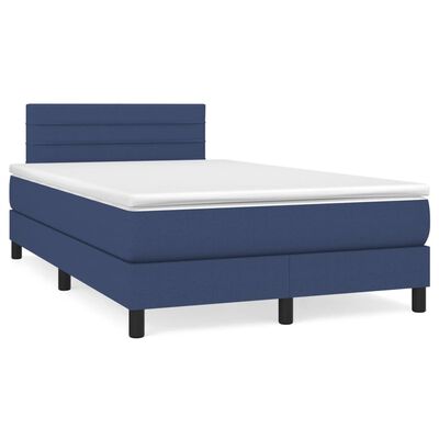 vidaXL Box spring postel s matrací a LED modrá 120x190 cm textil