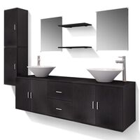 vidaXL 11dílný set koupelnového nábytku s umyvadlem a baterií černý
