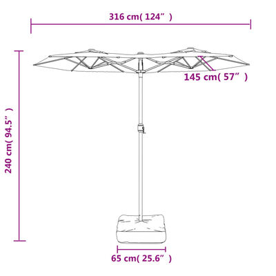 vidaXL Dvojitý zahradní slunečník s LED terakotový 316 x 240 cm