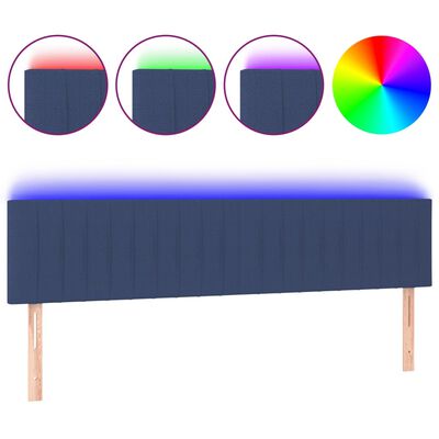 vidaXL Čelo postele s LED modré 180x5x78/88 cm textil