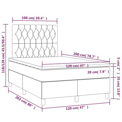 vidaXL Box spring postel s matrací a LED taupe 120 x 200 cm textil