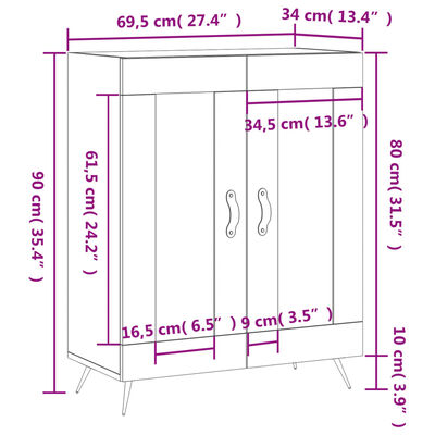 vidaXL Příborník hnědý dub 69,5 x 34 x 90 cm kompozitní dřevo