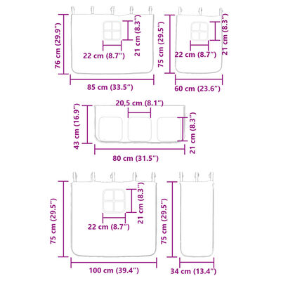 vidaXL Dětská patrová postel se závěsy bílá a černá 90x200 cm borovice