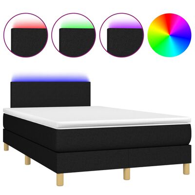 vidaXL Box spring postel s matrací a LED černá 120x190 cm textil