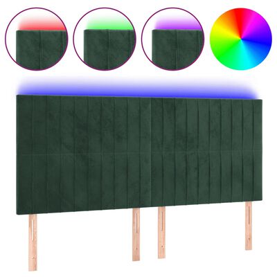 vidaXL Čelo postele s LED tmavě zelená 180x5x118/128 cm samet