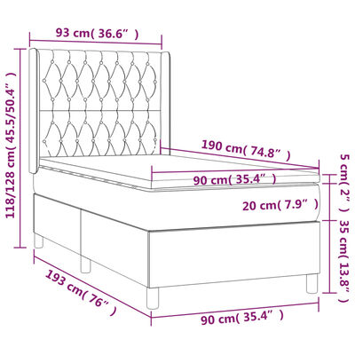 vidaXL Box spring postel s matrací a LED krémová 90x190 cm textil