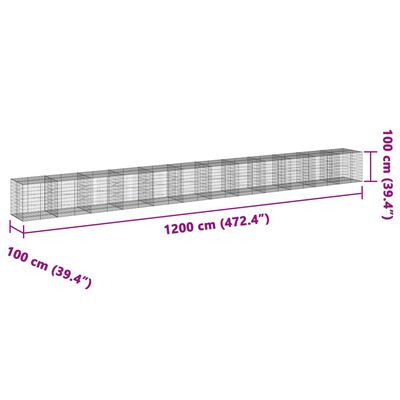 vidaXL Gabionový koš s víkem 1 200 x 100 x 100 cm pozinkované železo